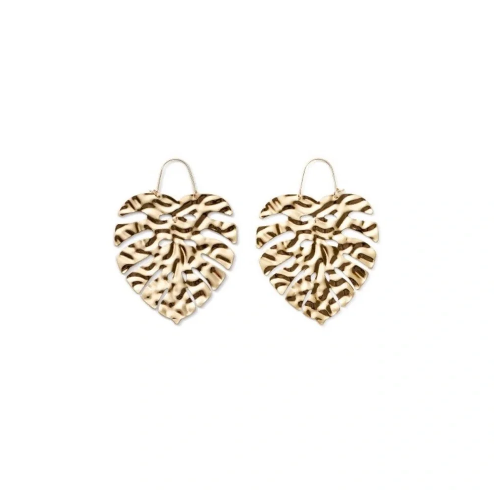 Tabitha Brown Limited Edition Gold Tone Metallic Palm Leaf Drop Earrings